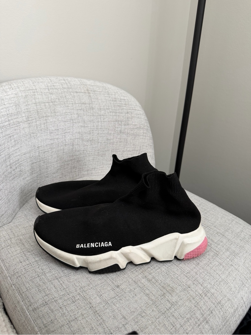 Balenciaga Black Sock Lite Sneakers with White Midsole and Pink Heel